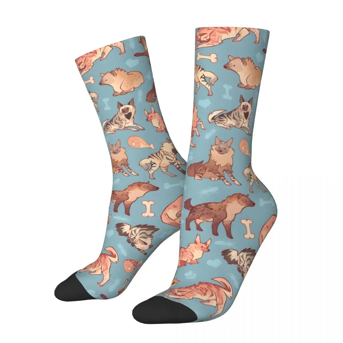 Vintage Hyenas In Cerulean Men's compression Socks Unisex Street Style Seamless Printed Novelty Crew Sock