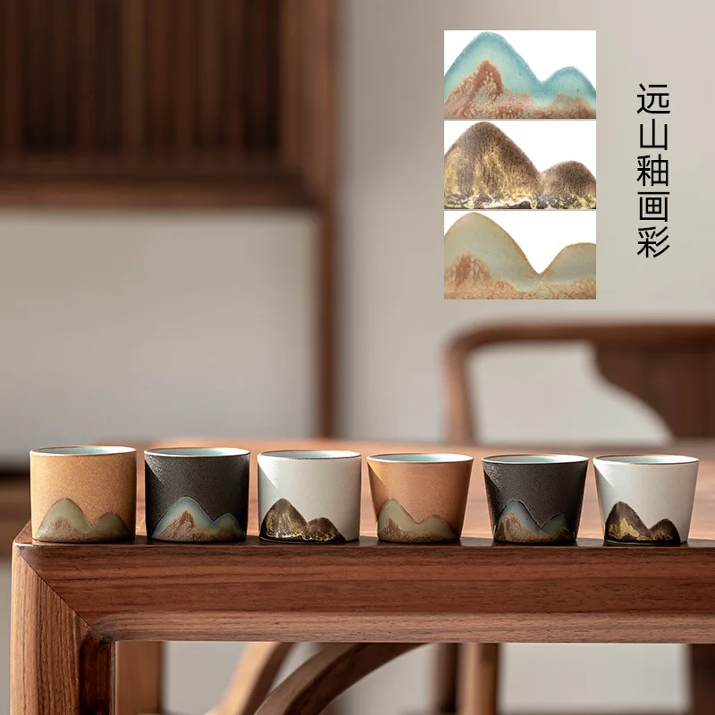 Premium Elegant Handmade Vintage Black Clay DistantMountain KungFu Single Zen Master Tea Tasting Cup Bowl for Home Office Decors