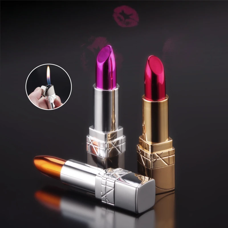 

2025 Personalized Women's Lipstick Open Flame Lighter Creative Fun Play Gift Men's Cigarette Lighter Smoking Accessories Gadget