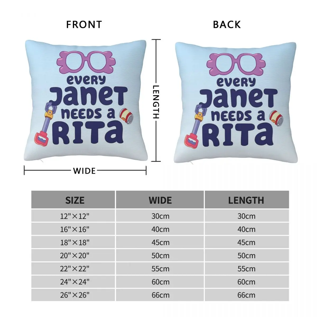 Bluey Every Janet Needs A Rita Square Pillowcase Polyester Linen Velvet Creative Zip Throw Pillow Case Car Cushion Cover