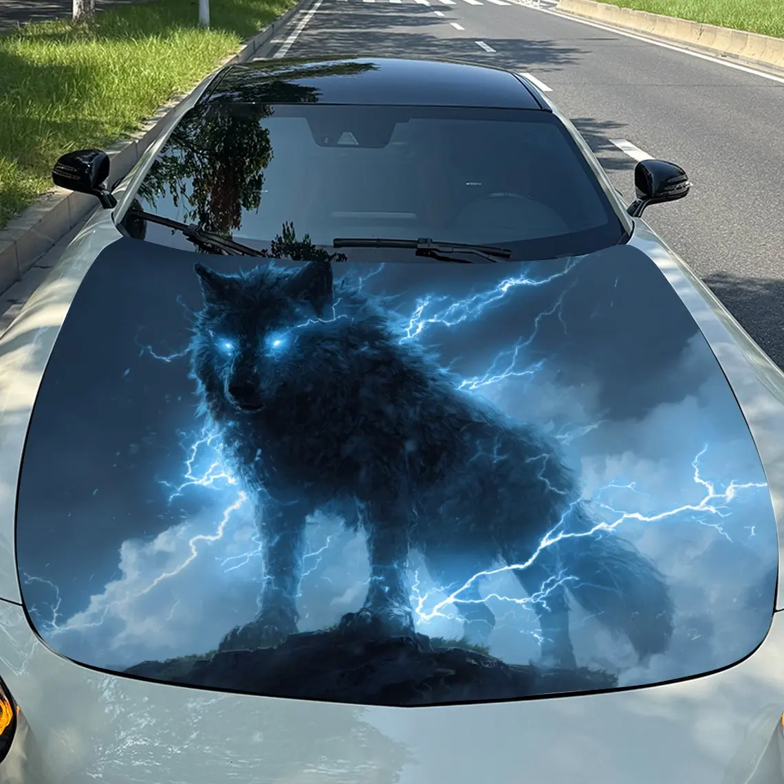 

Blue Lightning Fierce Wolf Car Hood Stickers, Truck Stickers, Self-adhesive Long-lasting Car Parts, Suitable For Cars, Truck Hoo
