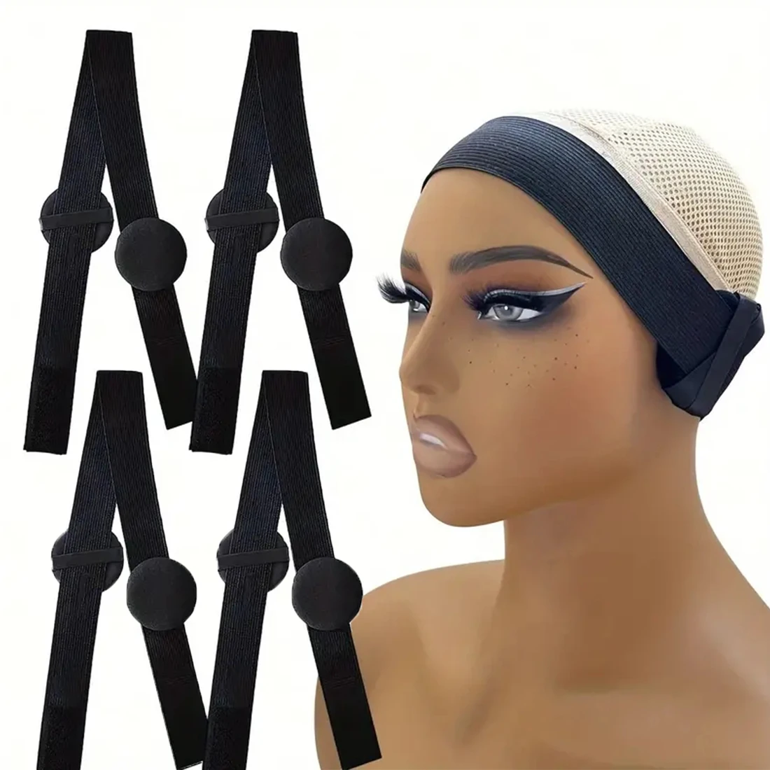 

Elastic Bands for Keeping Wigs in Place with Ear Muffs - 4 Pcs Wig Bands for Lace Front and Frontal Edge Control (Black)