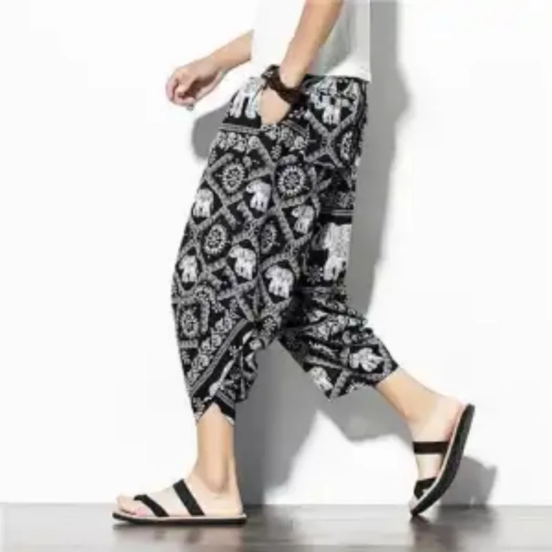 

Men Summer Linen Loose Drawstring Shorts Plus Size Casual Daily Beach Cropped Trousers