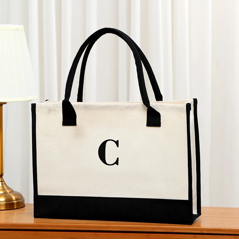 

Simple letter print men's tote bag large capacity fashionable canvas tote bag for daily outing commuting bag