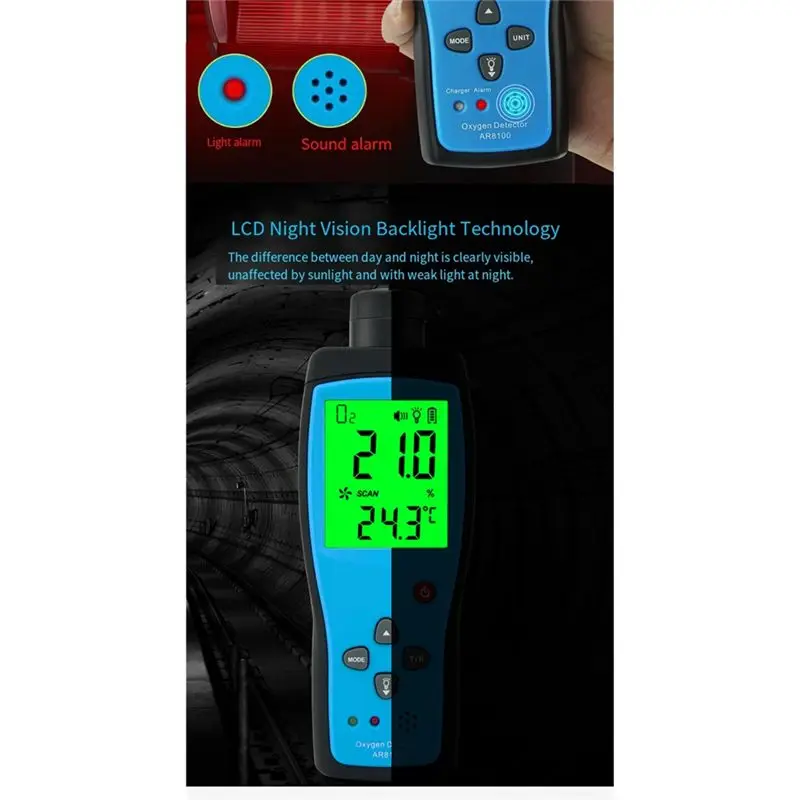 A25P قابلة للشحن LCD O2 كاشف الغاز كاشف الأكسجين AR8100 ذكي الاستشعار O2 الغاز متر مراقبة الأكسجين