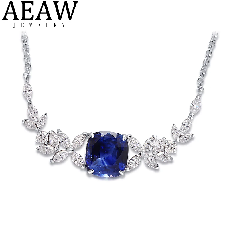 AEAW 10K 14K White Gold lab sapphire Luxury Pendant Necklace for Engagement Wedding Party for Women