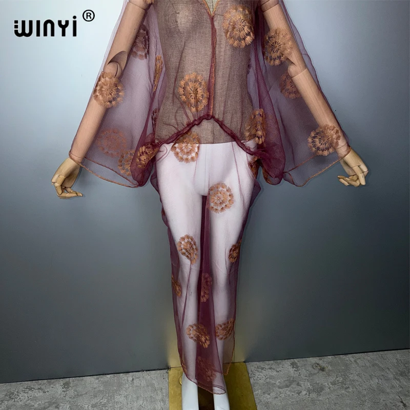 WINYI Women's Sexy Perspective Embroidered Dress Summer Cape Fashion Poncho Top Beach Wear Cover up Casual Loose Style