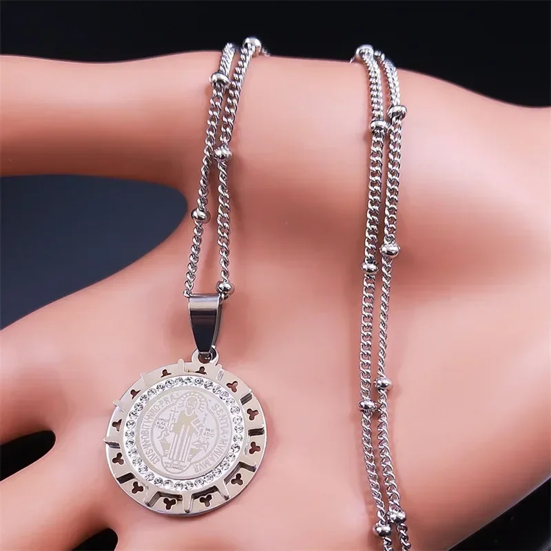 Vintage Stainless Steel Saint Benedict Cross Medal Pendants Religious Transportation Amulet Exorcism Necklace Jewelry Gift