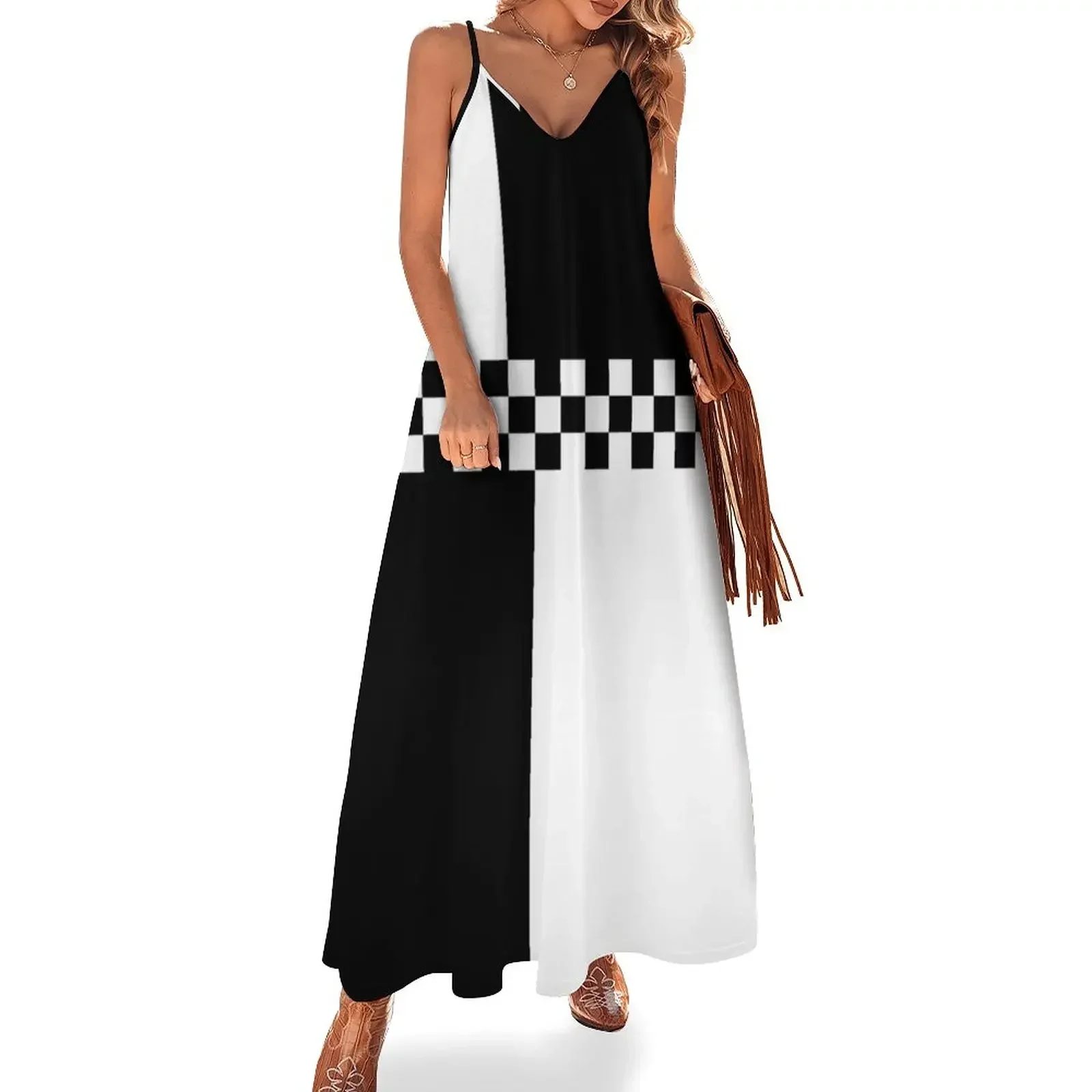 

Mod Ska Black White Colour Block Sleeveless Dress evening dresses luxury 2024 dress korean style prom dress 2024