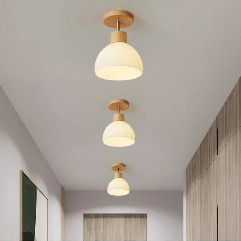 French pendant light  designer wood decoration Kitchen Island milky white glass light minimalist Bedroom dining room lighting