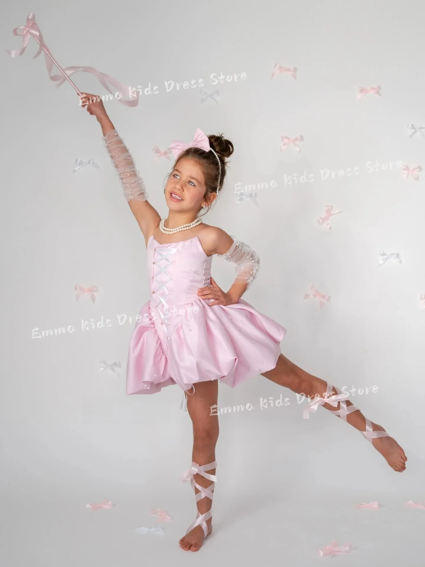 

Розовое платье DROIS для девочек, нарядное платье принцессы с цветами, атласное, с жемчугом, для дня рождения, бальных вечеринок, мини-платье для выпускного бала и конкурсов красоты