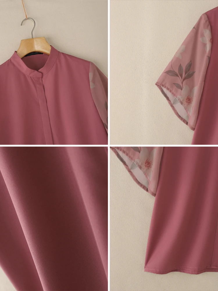 Damenblusen, elegantes Blumen-Chiffon-Patchwork, kurze Ärmel, Stehkragen, Hemden, Frühling 2026, Mode, ZANZEA, Damenkleidung, S-3XL