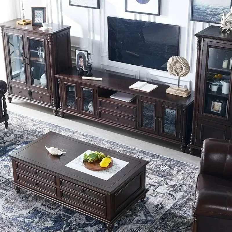 American Solid Wood TV Cabinet Simple Living Room Coffee Table and TV Stand Combo Wall Mounted Media Console for Small