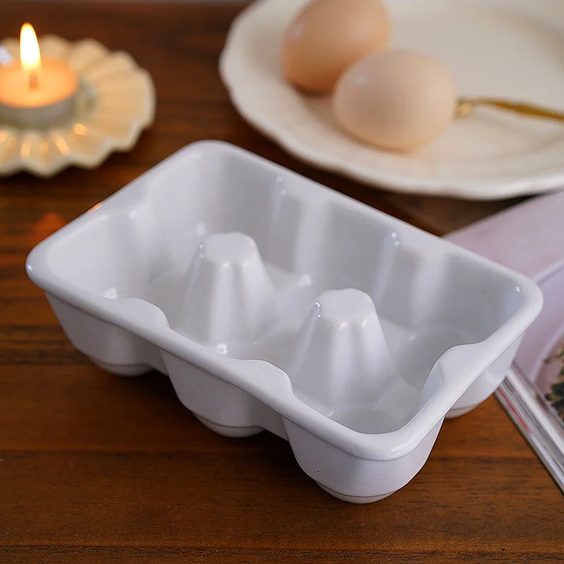 European White 6-compartment Ceramic Egg Storage Tray Simple Breakfast Egg Basket Multi-functional Storage Tray Kitchen Utensils