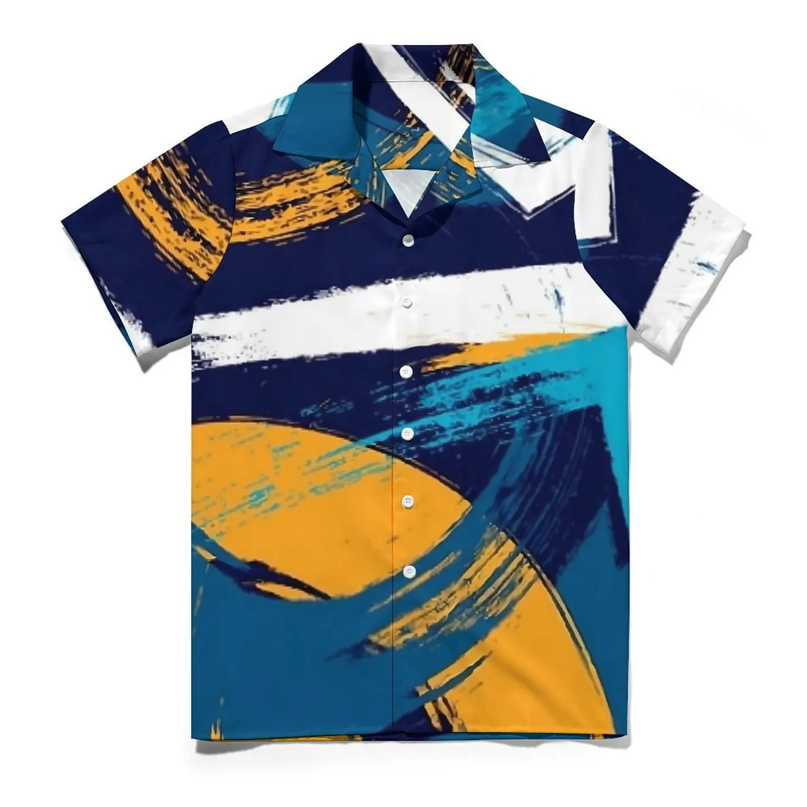 Summer Shirt Vacation Brush Print Blouses Blue Yellow White Retro Casual Shirts Male Short Sleeve Comfortable Plus Size Tops