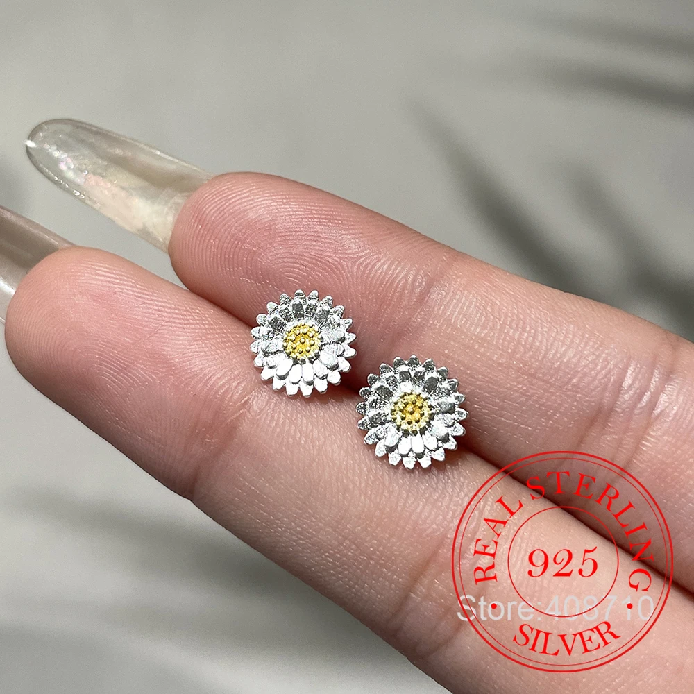 925 Sterling Silber Schmuck, einfache, niedliche Gänseblümchen-Ohrstecker für Frauen, Hochzeit, Party, Schmuck für Mädchen, Freundin, Geschenk