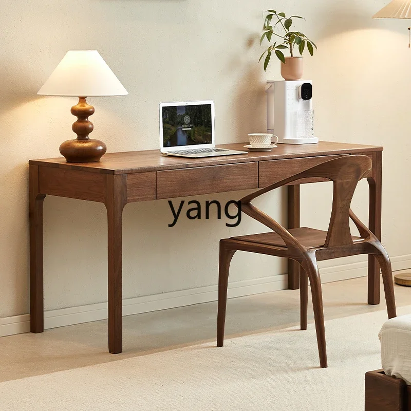 LH black walnut desk solid wood modern simple light luxury computer desk with drawers for home use