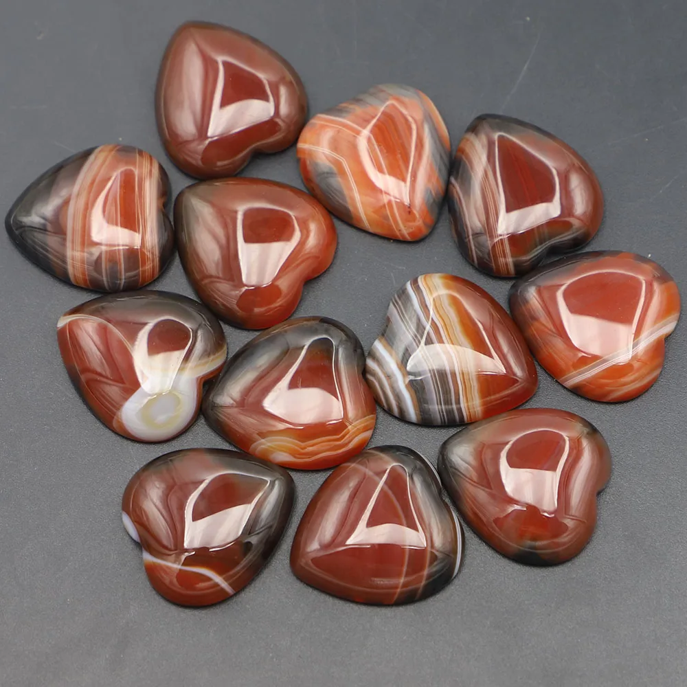 

New 23x25mm Natural Stone Heart Onyx Cab Cabochon Red Stripe Agate Beads for DIY Men Jewelry Material Making 12pcs Dropshipping