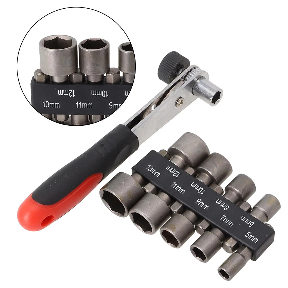 Zuverlässiges Power-Mutternschrauber-Adapter-Set, 10-teiliger Ratschenschlüssel 513 mm, vorwärts und rückwärts verstellbar, klein und tragbar