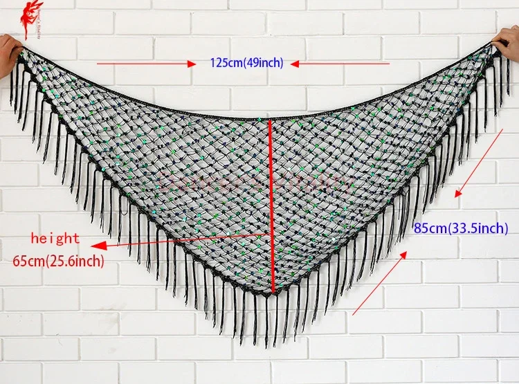 12 Kleuren Buikdans Accessoires Lange Kwast Riem Elastische Driehoek Van Hand Gehaakte Buikdansen Hippe Sjaal Pailletten Meisjes Riem