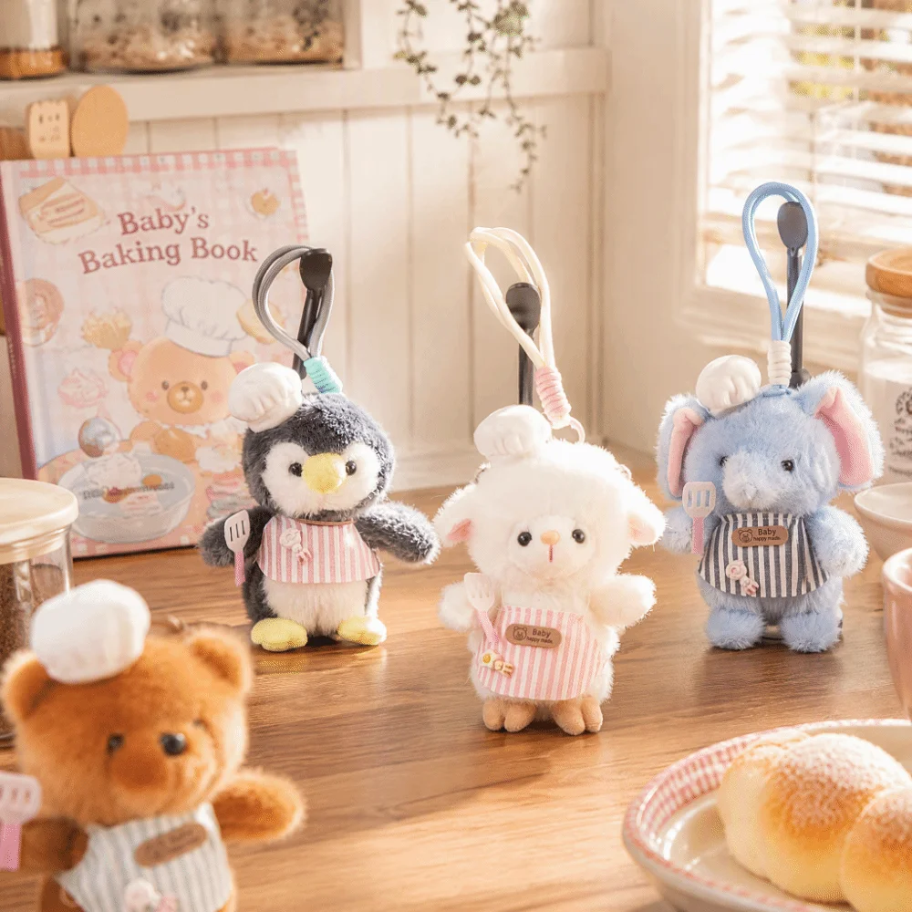 Cute Soft Chef Sheep Keychain Animal Shape Mini Size Bag Pendant Charm Detachable Ring Mini Gift