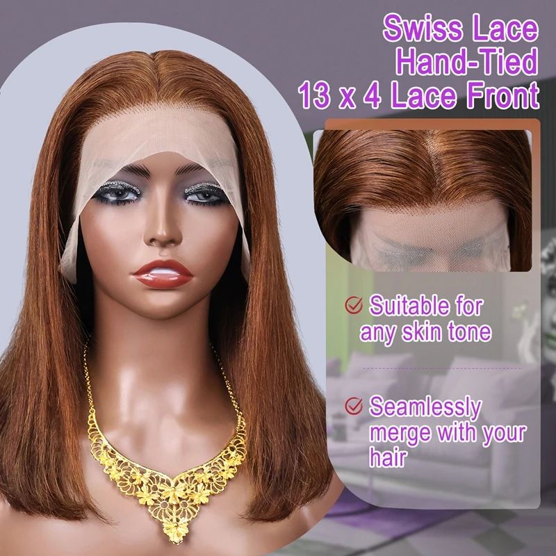 Шоколадно-коричневый прямой парик 13x4 с кружевом на фронтальной части, человеческие волосы, бразильские волосы Remy # 4-цветный парик для женщин с предварительно выщипанной линией волос
