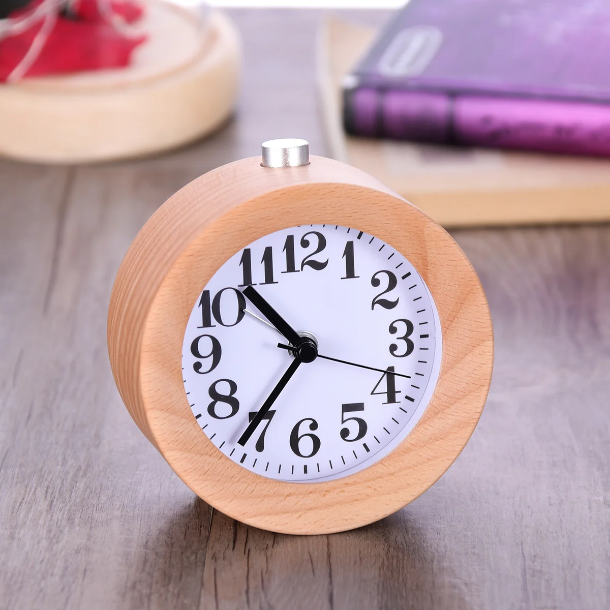 

Classic Wooden Silent Desk Alarm Clock Wood Color 95x47cm Aa Nightlight No Ticking Bedroom Office Wooden Desk Clock