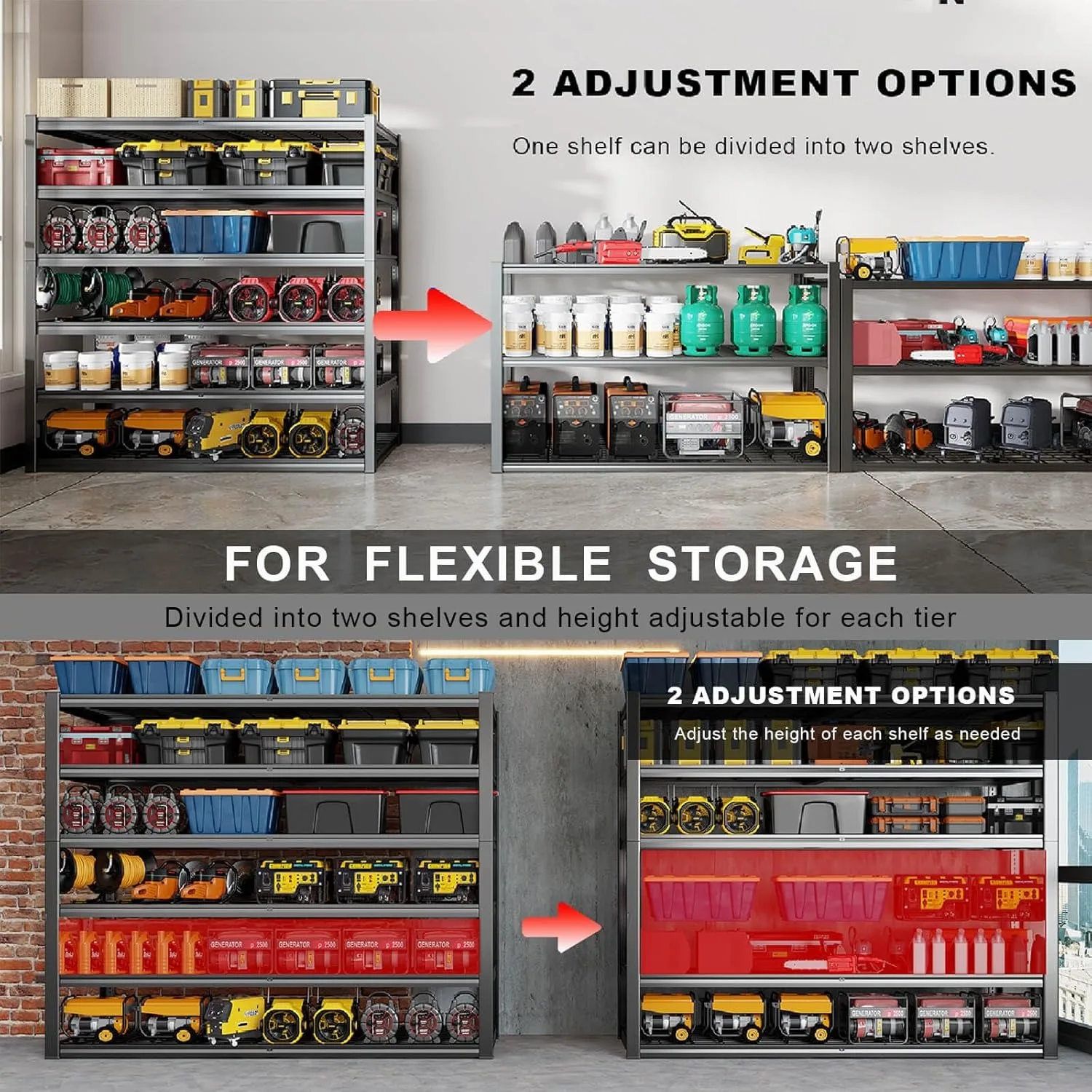 65" W Garage Shelving Heavy Duty, 6 Tier Garage Shelves, Adjustable Storage Shelving Unit, Commercial Metal Shelf Rack