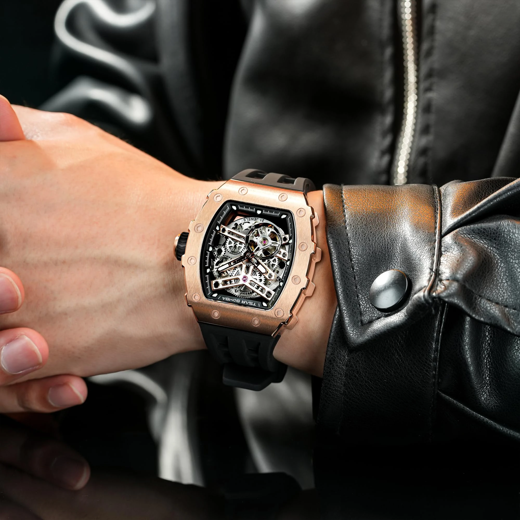 TSAR BOMBA Top Brand Automatic Mechanical Watch for Men Waterproof Stainless Steel Tonneau Wristwatch Luxury Mens Watch