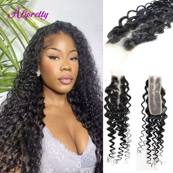 Alipretty 2x6 chiusura capelli umani onda profonda 2x6 HD chiusura in pizzo parte centrale per donna chiusura a separazione profonda solo spedizione gratuita