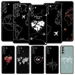 Cartoon World map scenery direction Phone Case For Samsung Galaxy S24 S23 S22 S20 Ultra S21 FE 5G S10 S9 Plus S10E S8 Soft Cover