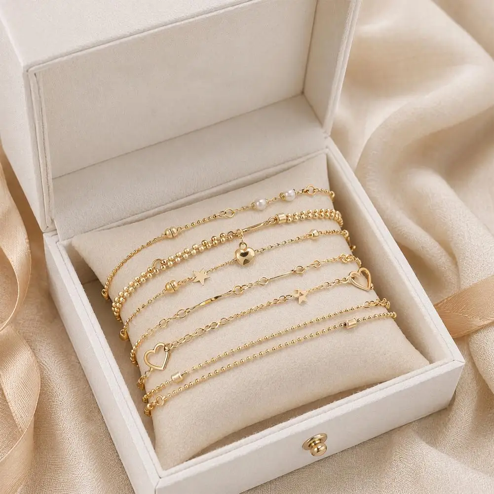 6-Layer Alloy Bracelet, Adjustable Tail Chain Multi-Strand Wrap, Korean Style Wear-Resistant Jewelry For Women