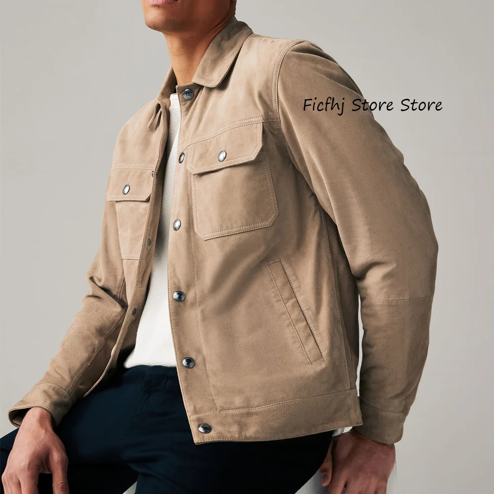 

Модный пиджак с боковыми карманами, классический мужской костюм для мужчин, повседневный однобортный замшевый костюм с лацканами, пальто с двумя нагрудными карманами