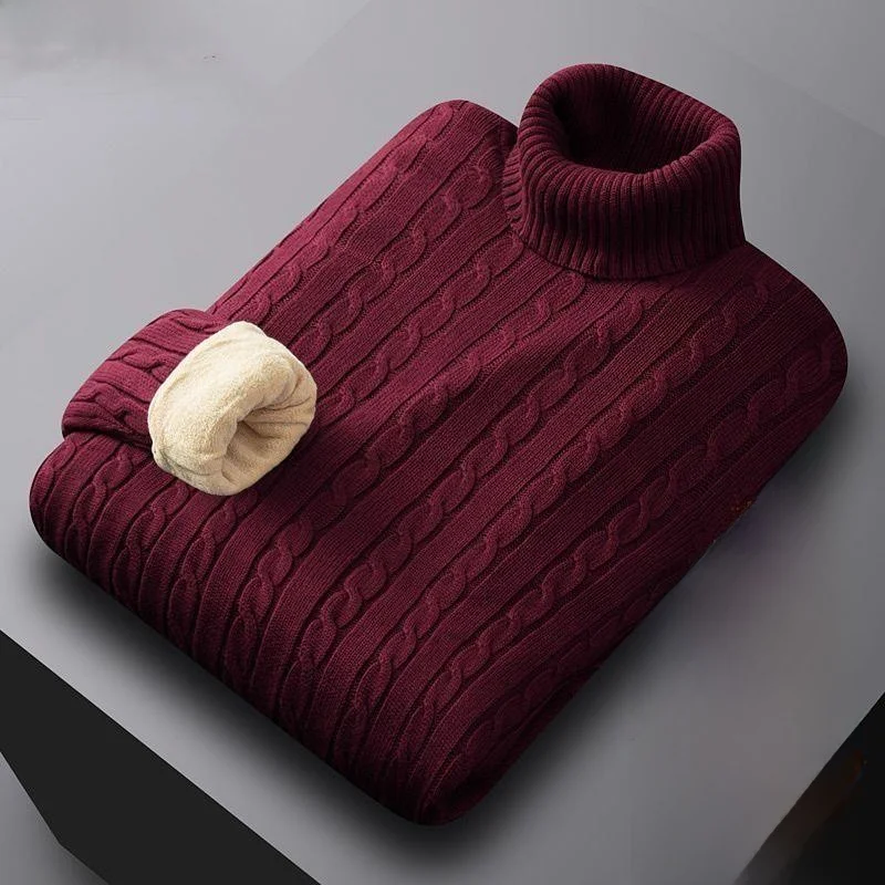 Men's High Collar Knitted Sweater Thi Pure Cotton Fce Lined Warm Underwear Soft Haome Long Sve Winter Top