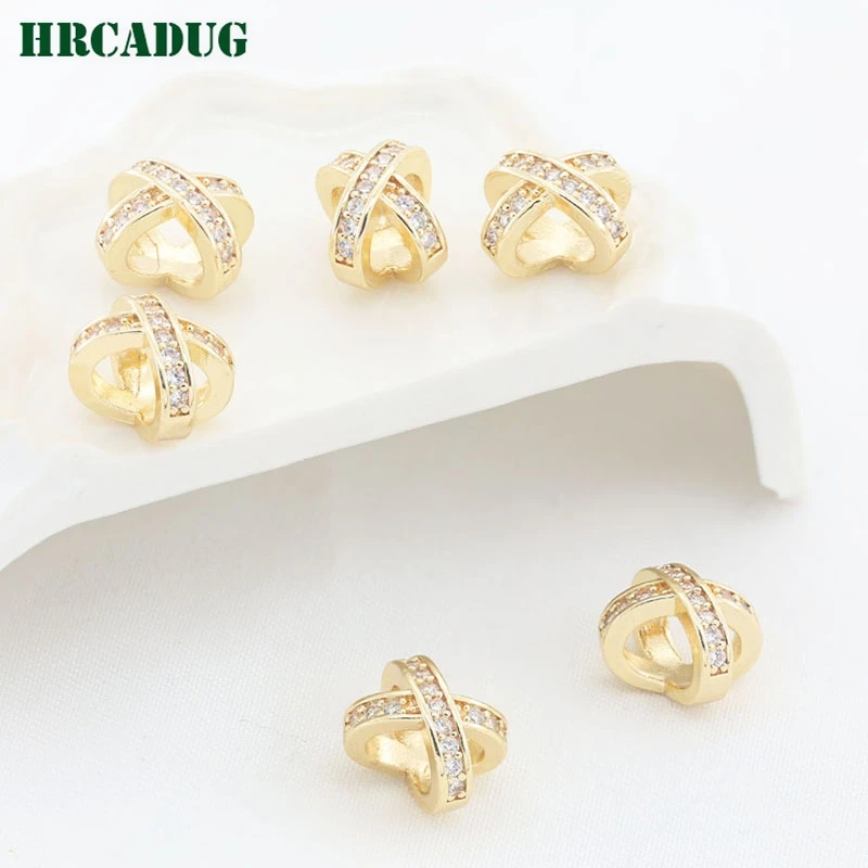 

New In Inlaid Zircon Separation Bead 14K Gold Plated Brass Porous Spacer Beads For Jewelry Making DIY Accessories Necklace Beads