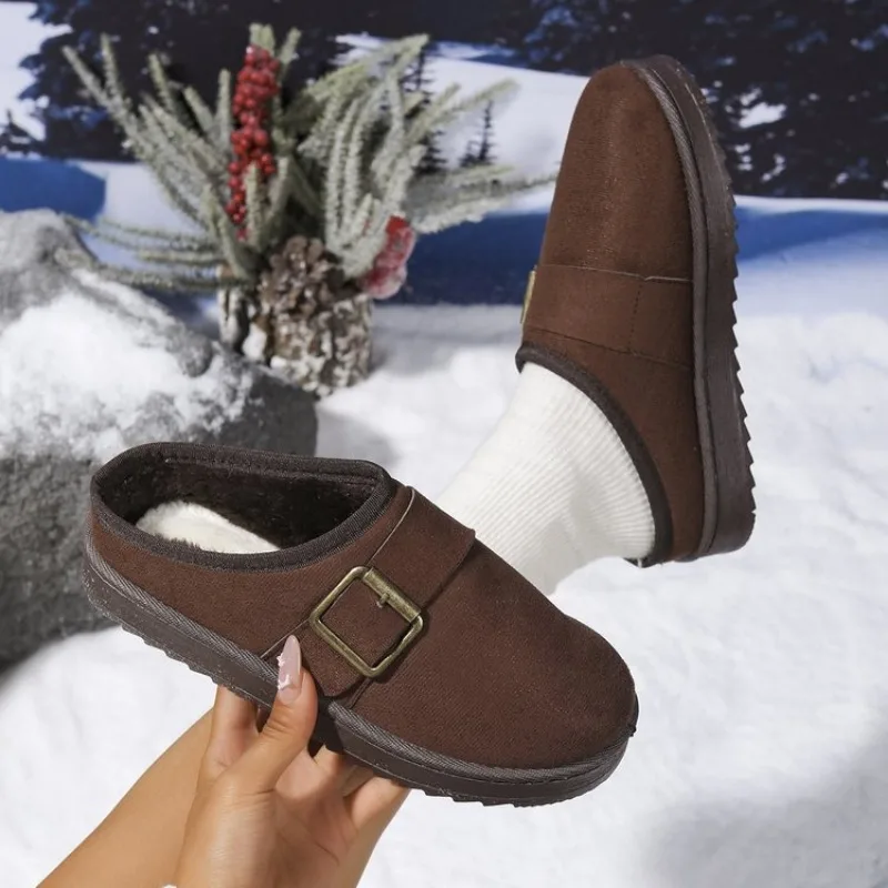 

Women Fur Slippers 2025 Winter Cotton Shoes Thick Sole Home Warm Toe Cap Semi Slipper Shoes Indoor Slingback Boots Flip Flops 44