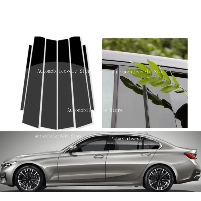 6PCS Glossy Black Pillar Posts Fit For Fit For   BMW 5 Series F10 F11 F07 2010-2016 Window Moulding B C Center Sticker Cover