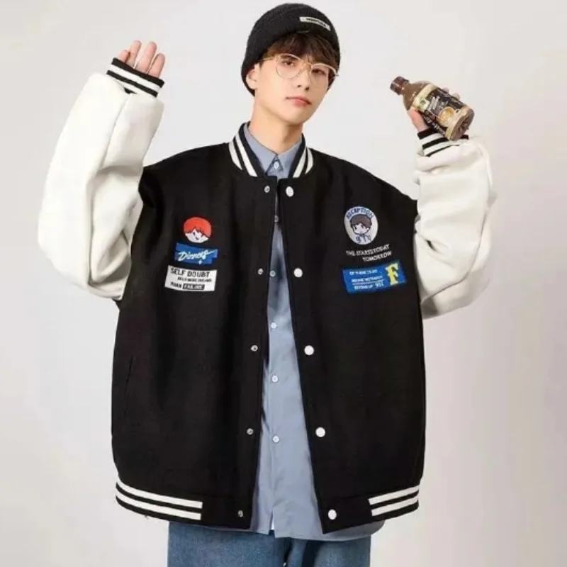 Men American Hip-Hop Baseball Jacket INS Couple Double Lays Slim Fit Baseball Uniform Youth Student Bomber Jackets Men Coat