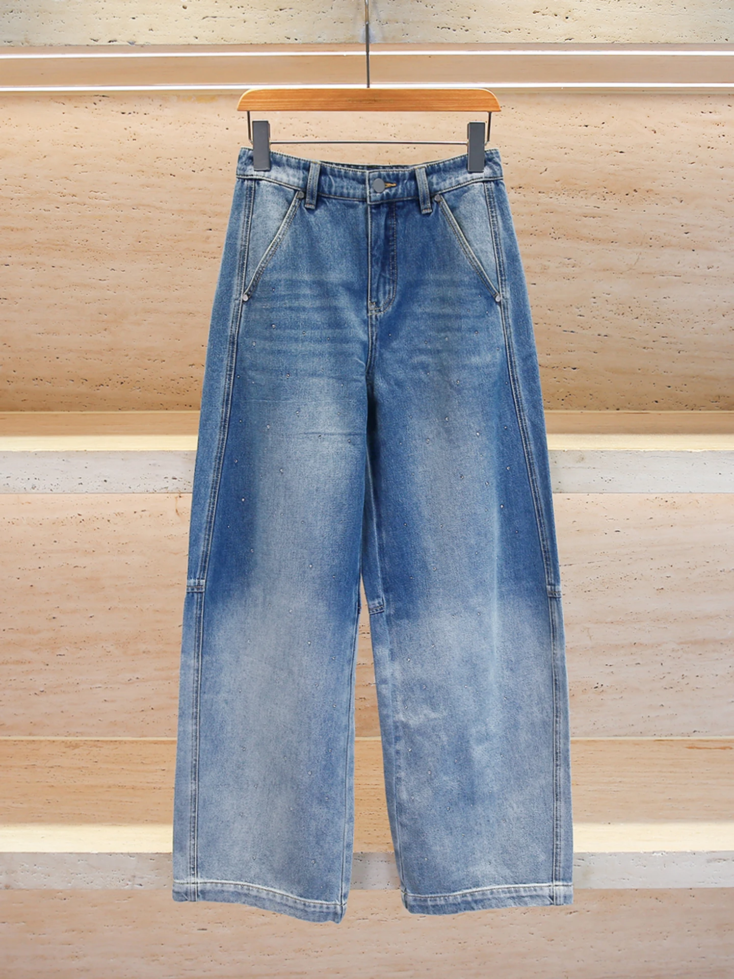 

High Waist Denim Jeans Women's Faion Design Sensation Waed Vintage Rhinestone Long Pants Casual Sle Four Seasons Universal