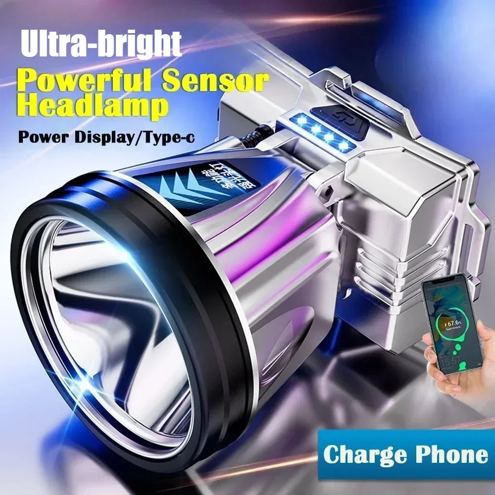 مصباح أمامي أصلع قوي LED فائق السطوع قابل لإعادة الشحن، مصباح يدوي ليلي لصيد الأسماك، مجال ضوء عامل منجم لمسافات طويلة #1