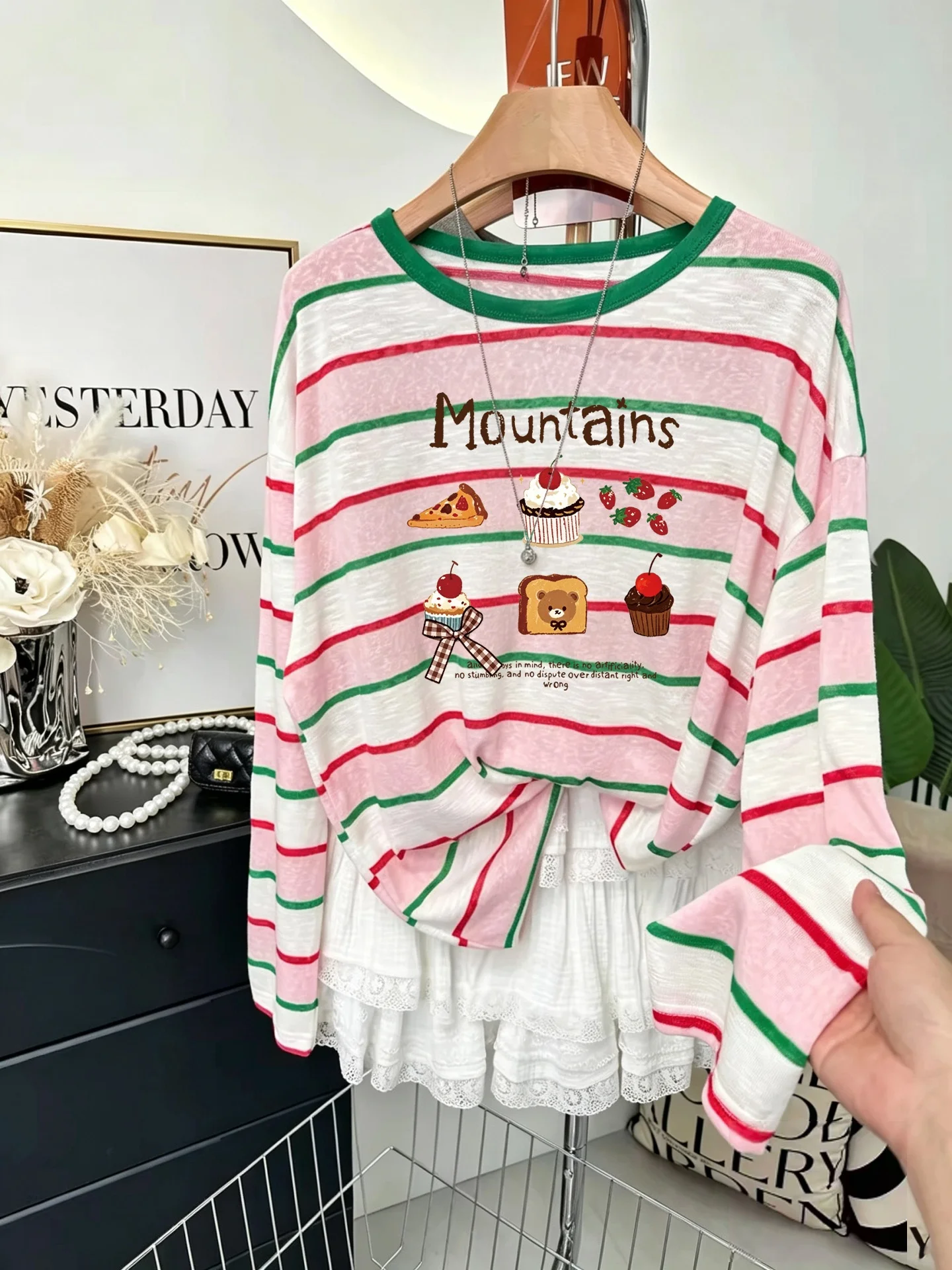 Trendy Korean Style Striped Loose Long Sleeve Women's T-shirt Autumn New Arrival Dopaamine Good Looking Commute Style Fashion...