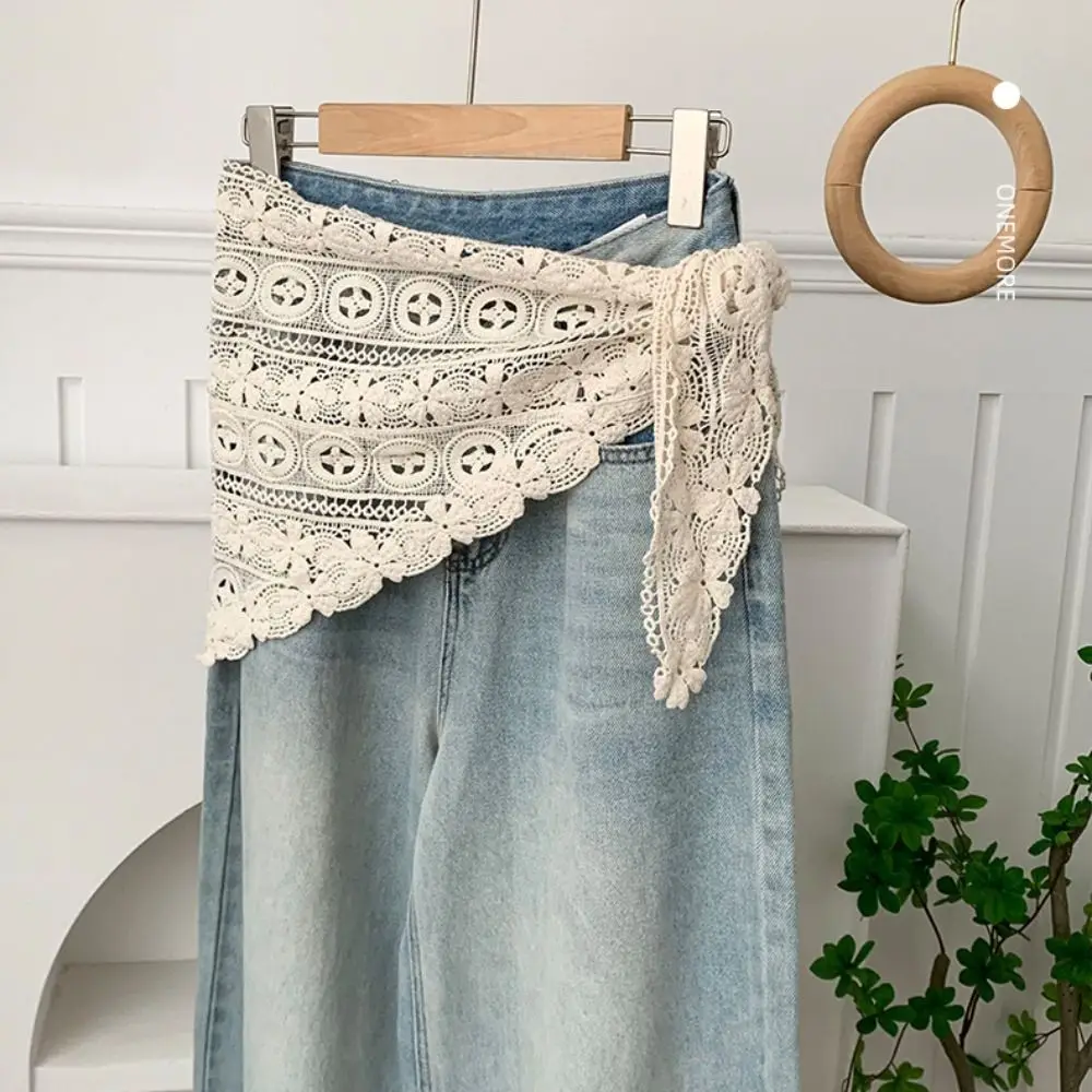 Prosty sztuczny kołnierzyk, koronkowy szal, peleryna, biały koronkowy trójkątny szalik, chusta, szaliki w stylu koreańskim z kwiatami dla kobiet