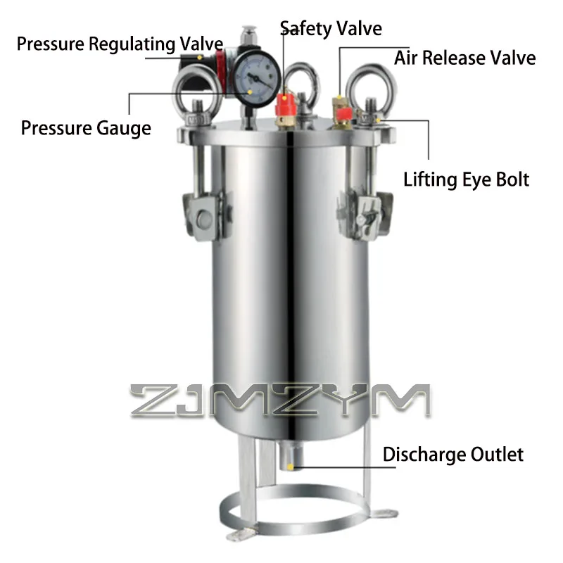 304 Stainless Steel Conical Bottom Pressure Tank Pneumatic Dispensing Pressure Vessel for Industrial High Viscosity Silicone