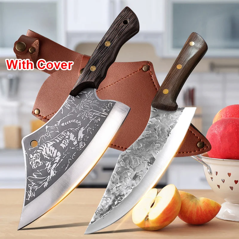 Hand Forged Blade Kitchen Knives Chop Bone Cleaver Butcher Knife Stainless Steel Meat Fish Vegetables Slicing Chef Knife Cutter