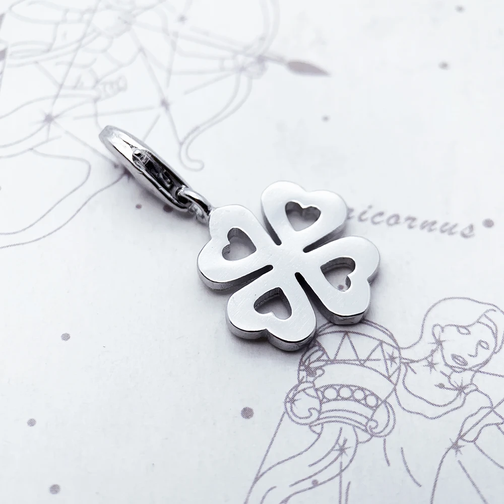 Baumeln Charme Anhänger hohl Klee Kleeblatt Sterling Silber Vintage Glück Geschenk Schmuck Zubehör – Detail 5