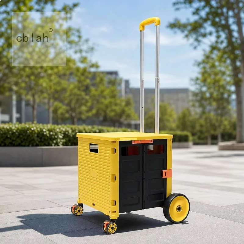 Foldable Stair Climbing Shopping Cart with Storage Box, Utility Trolley for Daily Grocery and Luggage Carrying