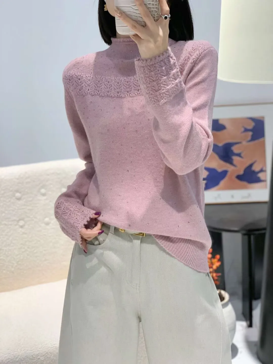 

Модный бархатный вязаный свитер с медовым мишкой и высоким воротником, зимний женский базовый топ, однотонный теплый топ для поездок на работу