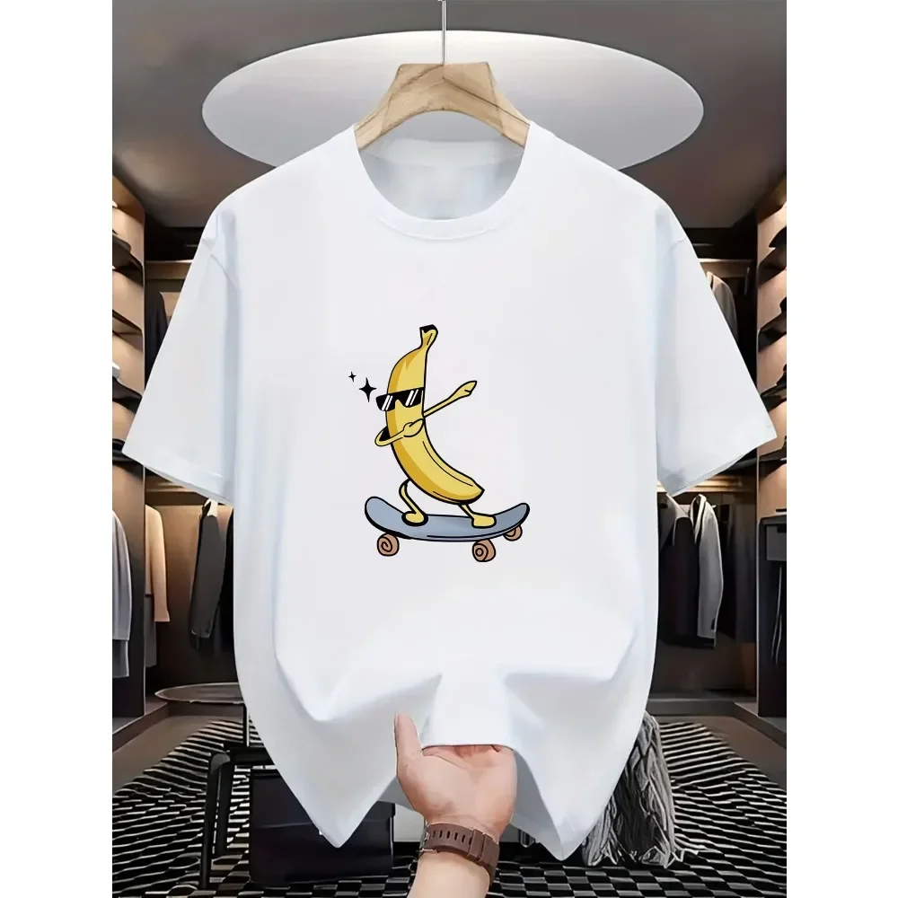 Summer Cartoon Chicken Banana Print Children's T-Shirt Crew Neck Kids Short Sleeve Casual Sports Fashion Boys Girls Clothes Tops
