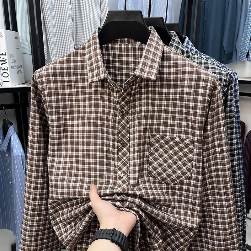 

Mens Checkered Pattern Shirt Long Sleeve Casual Loose Fit Button Front Lapel Collar Comfortable For Daily And Weekend Activities