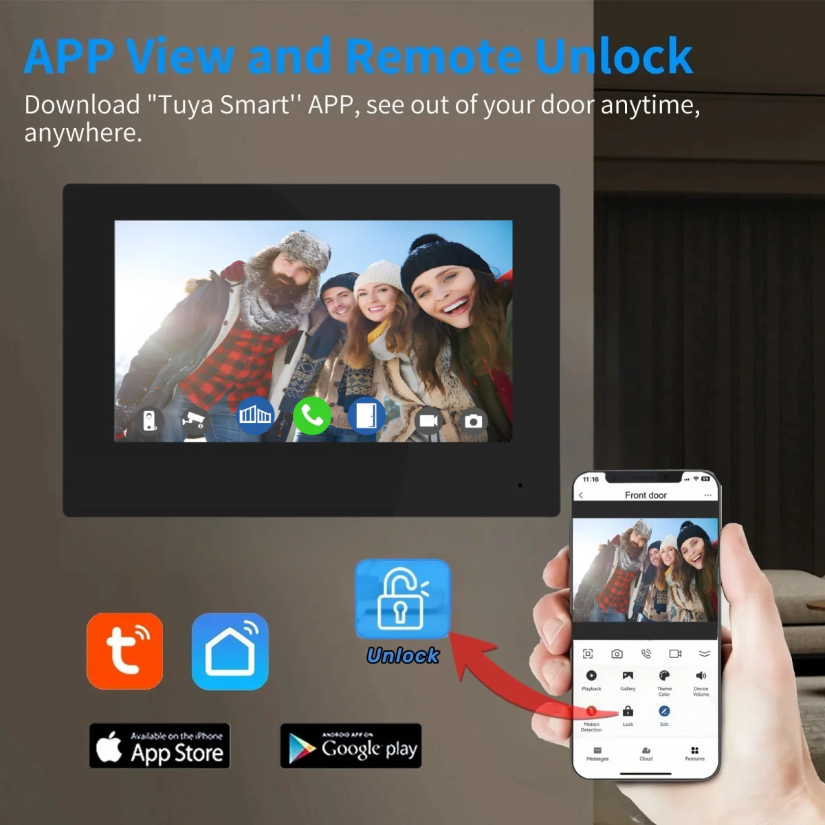 7/10 Inch AHD Tuya Smart WIFI Screen Indoor Montor IPS Full touch Screen for Home Video Intercom System